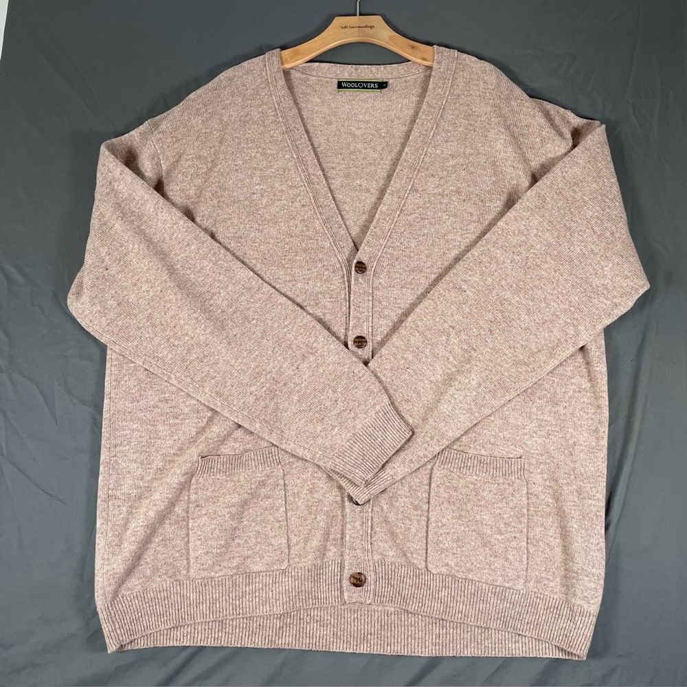 Woolovers Cardigan Sweater Men's XL Beige Cream Golf Wool Hiking Comfort